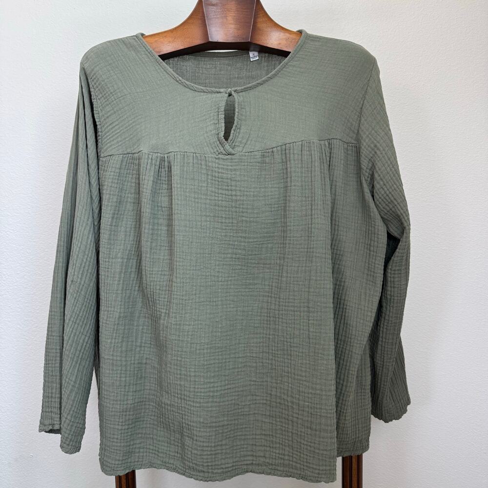 Made in Italy Double Gauze Cotton Blouse XL Sage Green Boho Peasant Lagenlook
